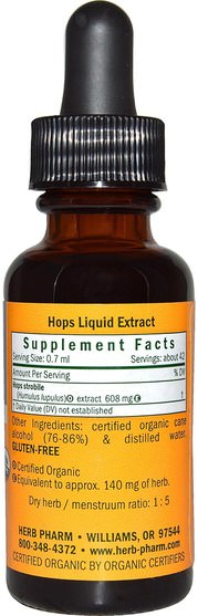 草藥，啤酒花 - Herb Pharm, Hops, Lupulin-Rich Strobile, 1 fl oz (30 ml)