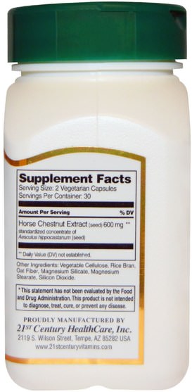 草藥，七葉樹 - 21st Century, Horse Chestnut Seed Extract, Standardized, 60 Veggie Caps