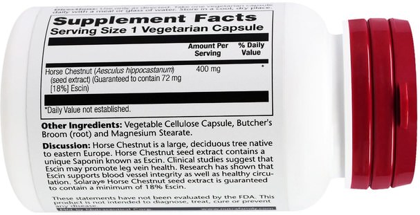 草藥，七葉樹 - Solaray, Horse Chestnut Extract, 400 mg, 60 Veggie Caps
