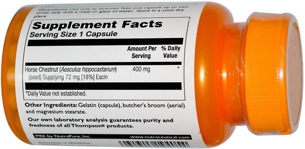 草藥，七葉樹 - Thompson, Horse Chestnut, 400 mg, 60 Capsules