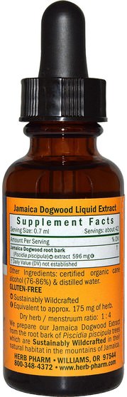 草藥，牙買加山茱萸 - Herb Pharm, Jamaica Dogwood, 1 fl oz (30 ml)