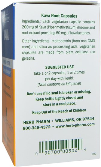 草藥，卡瓦卡瓦 - Herb Pharm, Kava, 200 mg, 60 Veggie Caps