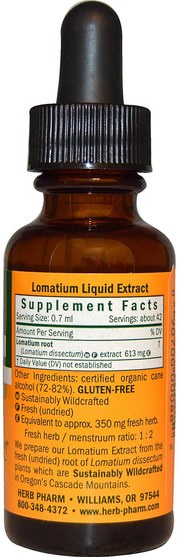 草藥，lomatium - Herb Pharm, Lomatium, Whole Root, 1 fl oz (30 ml)