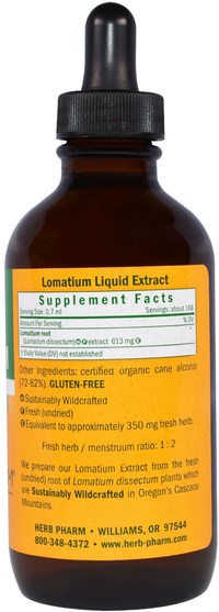 草藥，lomatium - Herb Pharm, Lomatium, Whole Root, 4 fl oz (120 ml)