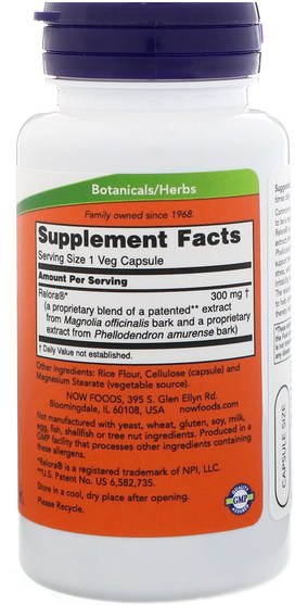 草藥，木蘭樹皮（phellodendron），健康 - Now Foods, Relora, 300 mg, 60 Veg Capsules