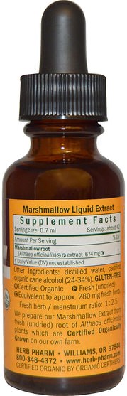 草藥，棉花糖根 - Herb Pharm, Marshmallow, Whole Root, 1 fl oz (30 ml)