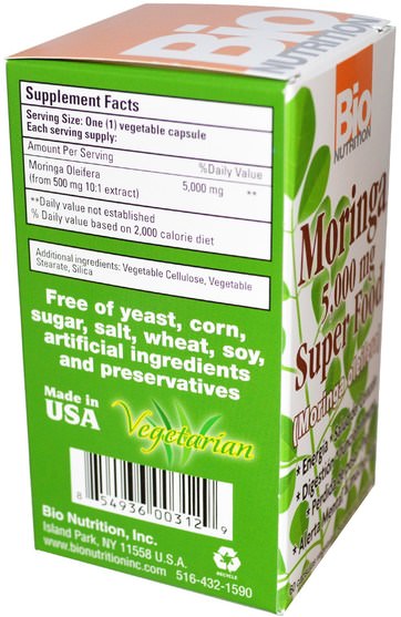 草藥，辣木膠囊，健康，飲食 - Bio Nutrition, Moringa Super Food, 500 mg, 60 Veggie Caps
