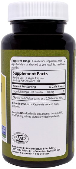 草藥，辣木膠囊，健康，能量 - MRM, Moringa, 600 mg, 60 Veggie Caps