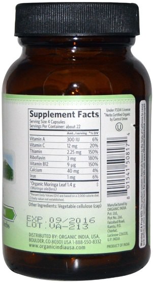 草藥，辣木膠囊，健康，能量 - Organic India, Moringa, 90 Veggie Caps