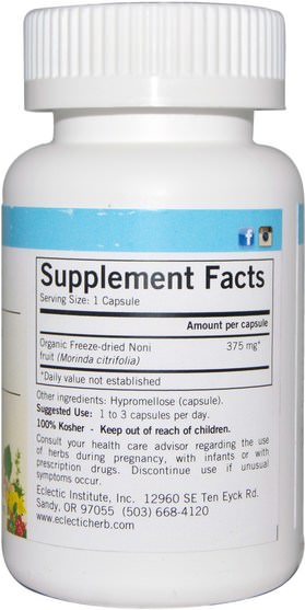 草藥，諾麗果汁提取物，諾麗膠囊 - Eclectic Institute, Noni, 375 mg, 100 Non GMO Veggie Caps
