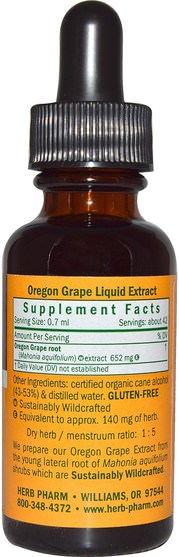 草藥，俄勒岡葡萄根 - Herb Pharm, Oregon Grape, 1 fl oz (30 ml)