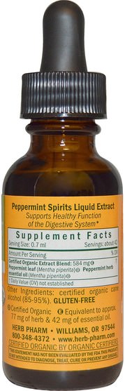 草藥，薄荷 - Herb Pharm, Peppermint Spirits, 1 fl oz (30 ml)