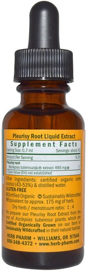 草藥，胸膜炎根 - Herb Pharm, Pleurisy Root, 1 fl oz (30 ml)