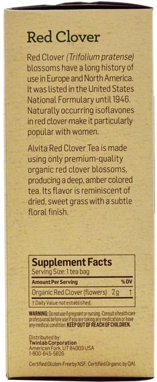 草藥，紅三葉草 - Alvita Teas, Organic Red Clover Tea, Caffeine Free, 24 Tea Bags, 1.69 oz (48 g)