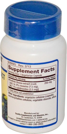 草藥，紅景天，適應原 - Life Extension, Rhodiola Extract, 250 mg, 60 Veggie Caps
