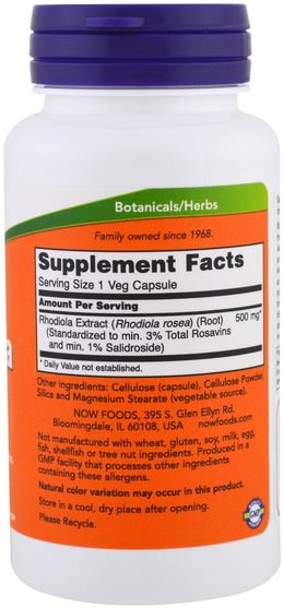 草藥，紅景天，適應原 - Now Foods, Rhodiola, 500 mg, 60 Veg Capsules