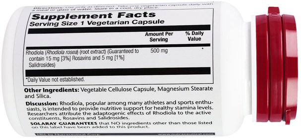 草藥，紅景天，適應原 - Solaray, Super Rhodiola Extract, 500 mg, 60 Veggie Caps
