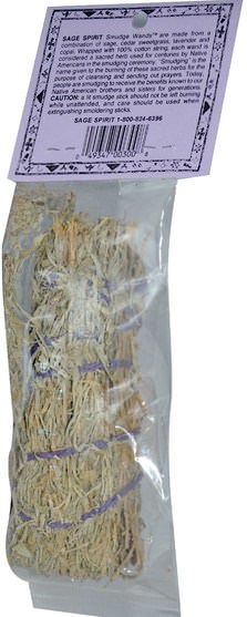 草藥，鼠尾草，香薰精油，香 - Sage Spirit, Native American Incense, Sage, Small (4-5 Inches), 1 Smudge Wand