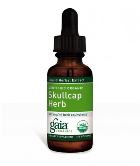 草藥，黃芩 - Gaia Herbs, Certified Organic Skullcap Herb, 1 fl oz (30 ml)