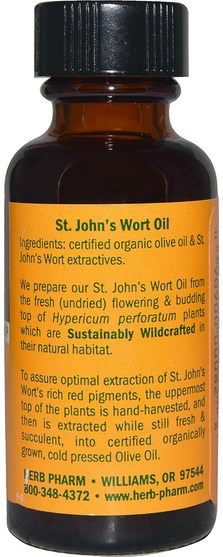 草藥，聖。約翰斯麥汁 - Herb Pharm, St. Johns Wort Oil, 1 fl oz (29.6 ml)