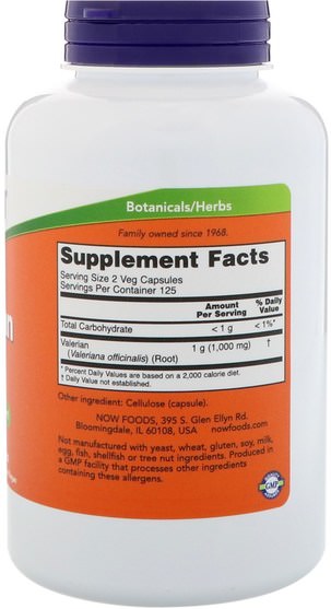 草藥，纈草 - Now Foods, Valerian Root, 500 mg, 250 Veg Capsules