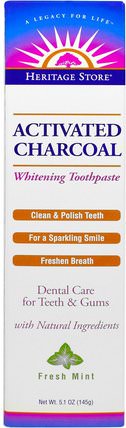 Activated Charcoal Whitening Toothpaste, Fresh Mint, 5.1 oz (145 g) by Heritage Stores, 沐浴，美容，牙膏，口腔牙齒護理，牙齒美白 HK 香港