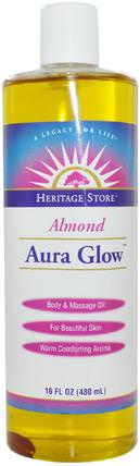 Aura Glow, Almond, 16 fl oz (480 ml) by Heritage Stores, 健康，皮膚，按摩油，沐浴，美容，頭髮，頭皮 HK 香港