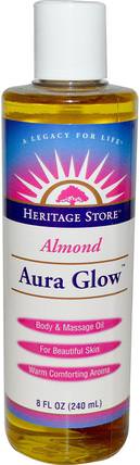Aura Glow, Almond, 8 fl oz (240 ml) by Heritage Stores, 健康，皮膚，按摩油，沐浴，美容，頭髮，頭皮 HK 香港