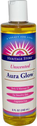 Aura Glow, Body & Massage Oil, Unscented, 8 fl oz (240 ml) by Heritage Stores, 健康，皮膚，按摩油 HK 香港