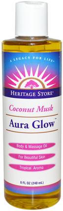Aura Glow, Coconut Musk, 8 fl oz (240 ml) by Heritage Stores, 健康，皮膚，按摩油，沐浴，美容，頭髮，頭皮 HK 香港