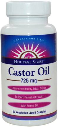 Castor Oil, 725 mg, 60 Veggie Liquid Caps by Heritage Stores, 健康，皮膚，蓖麻油 HK 香港