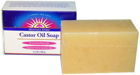 Castor Oil Soap, Moisturizing Beauty Bar, 3.5 oz (100 g) by Heritage Stores, 洗澡，美容，肥皂，健康，皮膚，蓖麻油 HK 香港
