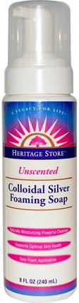 Colloidal Silver Foaming Soap, Unscented, 8 fl oz (240 ml) by Heritage Stores, 洗澡，美容，肥皂 HK 香港
