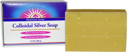 Colloidal Silver Soap, 3.5 oz (100 g) by Heritage Stores, 洗澡，美容，肥皂 HK 香港