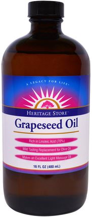 Grapeseed Oil, 16 fl oz (480 ml) by Heritage Stores, 健康，皮膚，葡萄籽油，按摩油 HK 香港