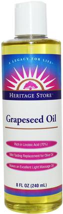 Grapeseed Oil, 8 fl oz (240 ml) by Heritage Stores, 健康，皮膚，葡萄籽油，按摩油 HK 香港