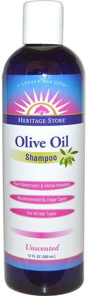Olive Oil Shampoo, Unscented, 12 fl oz (360 ml) by Heritage Stores, 洗澡，美容，洗髮水，頭髮，頭皮，護髮素 HK 香港