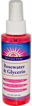 Rosewater & Glycerin, Atomizer Mist Sprayer, 4 fl oz (120 ml) by Heritage Stores, 沐浴，美容，潤膚露，個人衛生 HK 香港