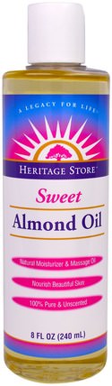 Sweet Almond Oil, 8 fl oz (240 ml) by Heritage Stores, 健康，皮膚，按摩油，身體護理油 HK 香港
