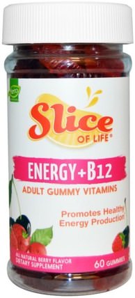 Slice of Life, Energy + B12, Adult Gummy Vitamins, Berry Flavor, 60 Gummies by Hero Nutritional Products, 維生素，維生素b，維生素b12，維生素b12 - cyanocobalamin，多種維生素gummies HK 香港