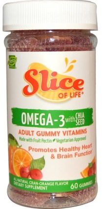 Slice of Life, Omega-3 with Chia Seed, Cran-Orange Flavor, 60 Gummies by Hero Nutritional Products, 補充劑，efa omega 3 6 9（epa dha），omega 369 gummies HK 香港