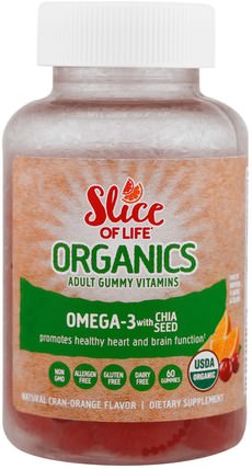 Slice of Life Organics, Adult Gummy Vitamins, Omega-3 with Chia Seed, Natural Cran-Orange, 60 Gummies by Hero Nutritional Products, 補充劑，efa omega 3 6 9（epa dha） HK 香港
