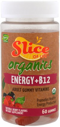 Slice of Life, Organics, Energy + B12, Adult Gummy Vitamins, Natural Berry Flavors, 60 Gummies by Hero Nutritional Products, 維生素，維生素b，維生素b12，維生素b12 - cyanocobalamin，補充劑，gummies HK 香港