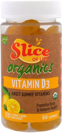 Slice of Life Organics, Vitamin D3, Lemon Flavor, 60 Gummies by Hero Nutritional Products, 維生素，維生素D3，維生素D gummies HK 香港