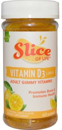 Slice of Life, Vitamin D3, Adult Gummy Vitamins, Lemon Flavor, 1000 IU, 60 Gummies by Hero Nutritional Products, 維生素，維生素D3，維生素D gummies HK 香港