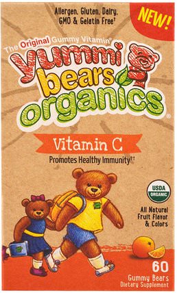 Yummi Bear Organics, Vitamin C, 60 Gummy Bears by Hero Nutritional Products, 兒童健康，補充兒童，維生素C，維生素C gummies HK 香港