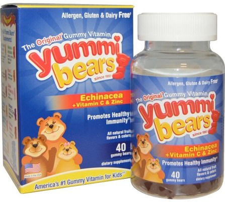 Yummi Bears, Echinacea + Vitamin C & Zinc, 40 Gummy Bears by Hero Nutritional Products, 健康，感冒流感和病毒，免疫系統，兒童健康，兒童補品 HK 香港
