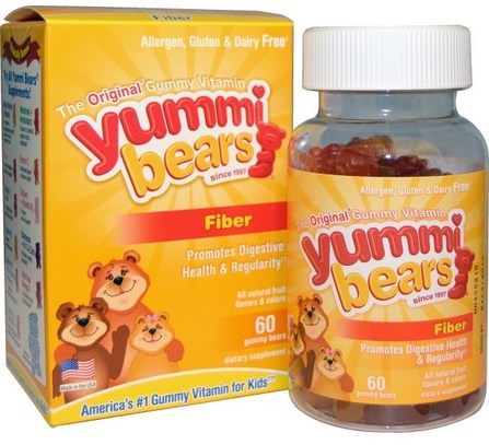 Yummi Bears, Fiber, Natural Fruit Flavors, 60 Gummy Bears by Hero Nutritional Products, 補品，纖維，兒童補品 HK 香港