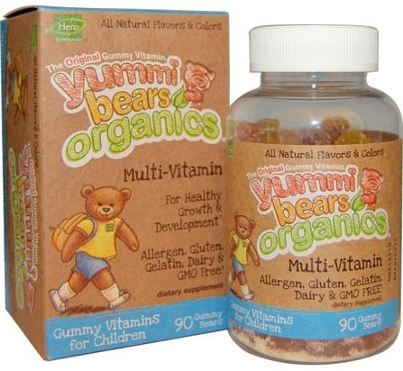 Yummi Bears Organics, Multi-Vitamin, 90 Gummy Bears by Hero Nutritional Products, 維生素，多種維生素，兒童多種維生素，多種維生素 HK 香港