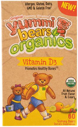 Yummi Bears Organics, Vitamin D3, Natural Fruit Flavors, 60 Gummy Bears by Hero Nutritional Products, 兒童健康，補充兒童，維生素D3，維生素D gummies HK 香港